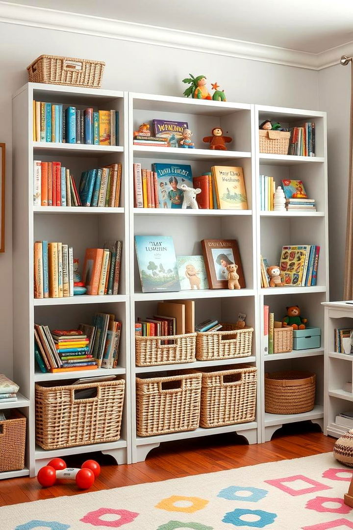 Bookcase with Storage Baskets - 22 Playroom Storage Ideas