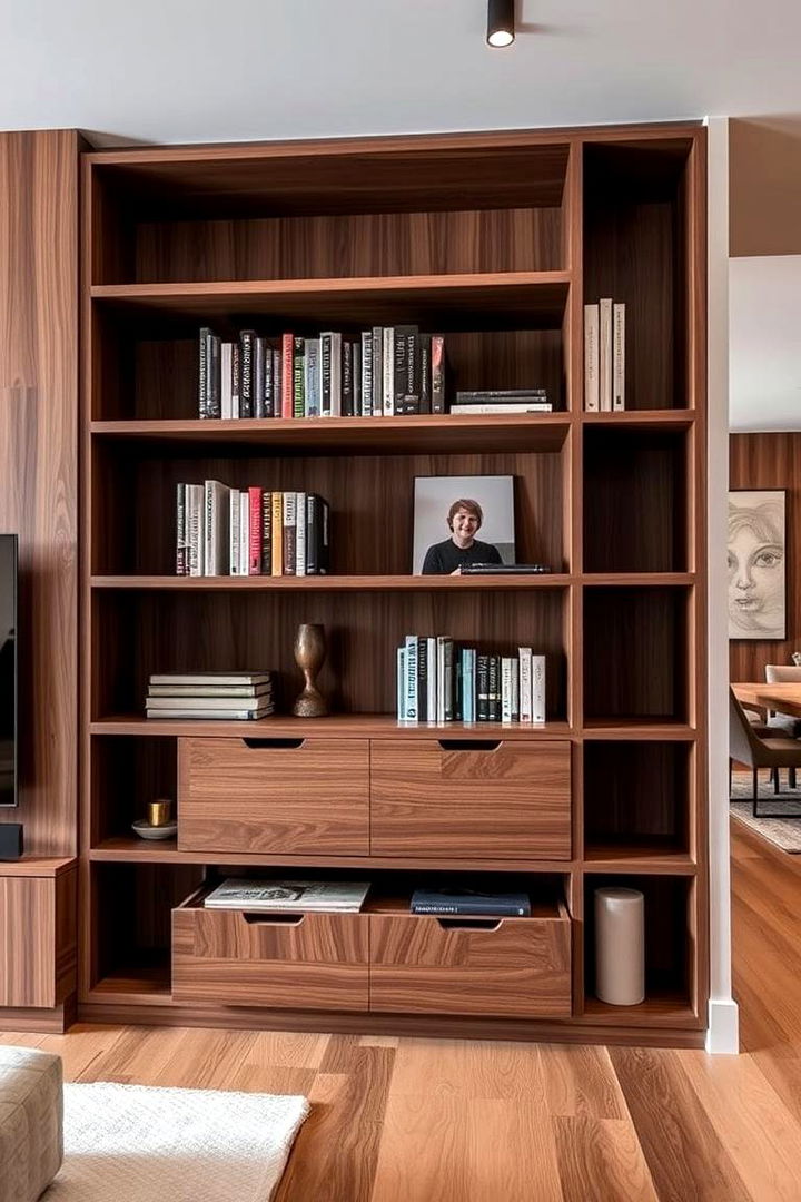Bookshelf with Integrated Storage - 22 Living Room Storage Ideas