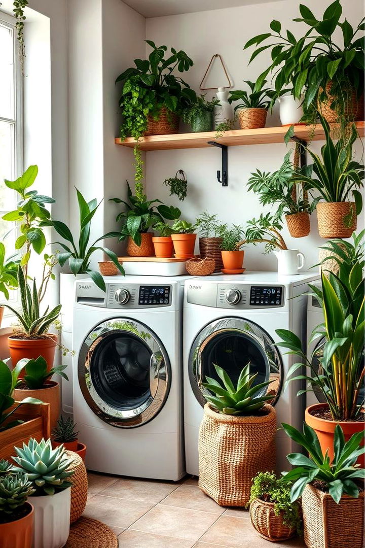 Botanical Decor with Indoor Plants - 22 Laundry Room Decor Ideas