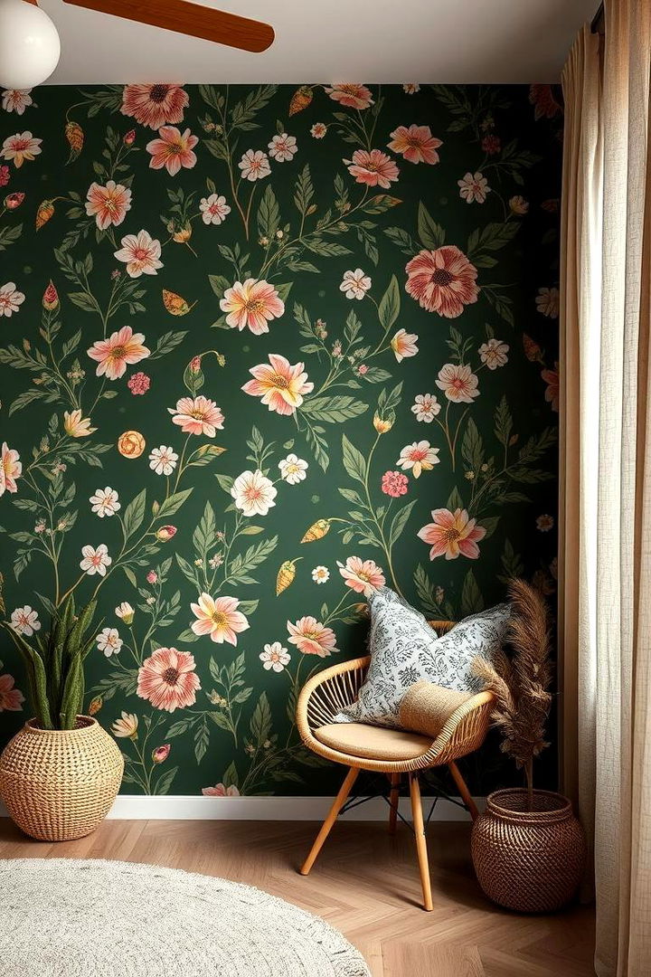 Botanical Patterns in Accents - 22 Dark Green Accent Wall Ideas