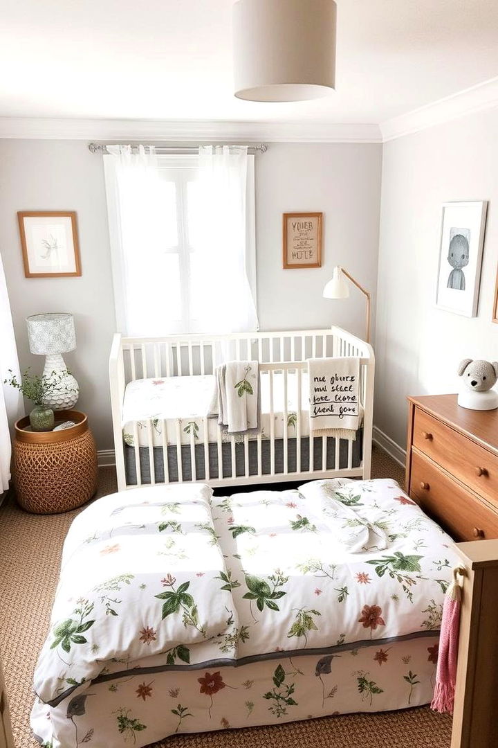 Botanical Print Bedding with Textured Layers - 22 Floral Nursery Ideas