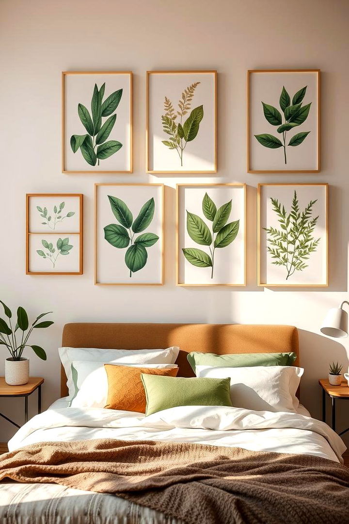Botanical Prints Display - 22 Bedroom Wall Decor Ideas