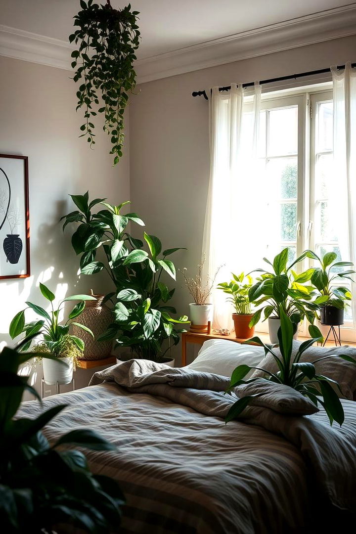 Botanical Touches with Dark Green Plants - 22 Dark Green Bedroom Ideas