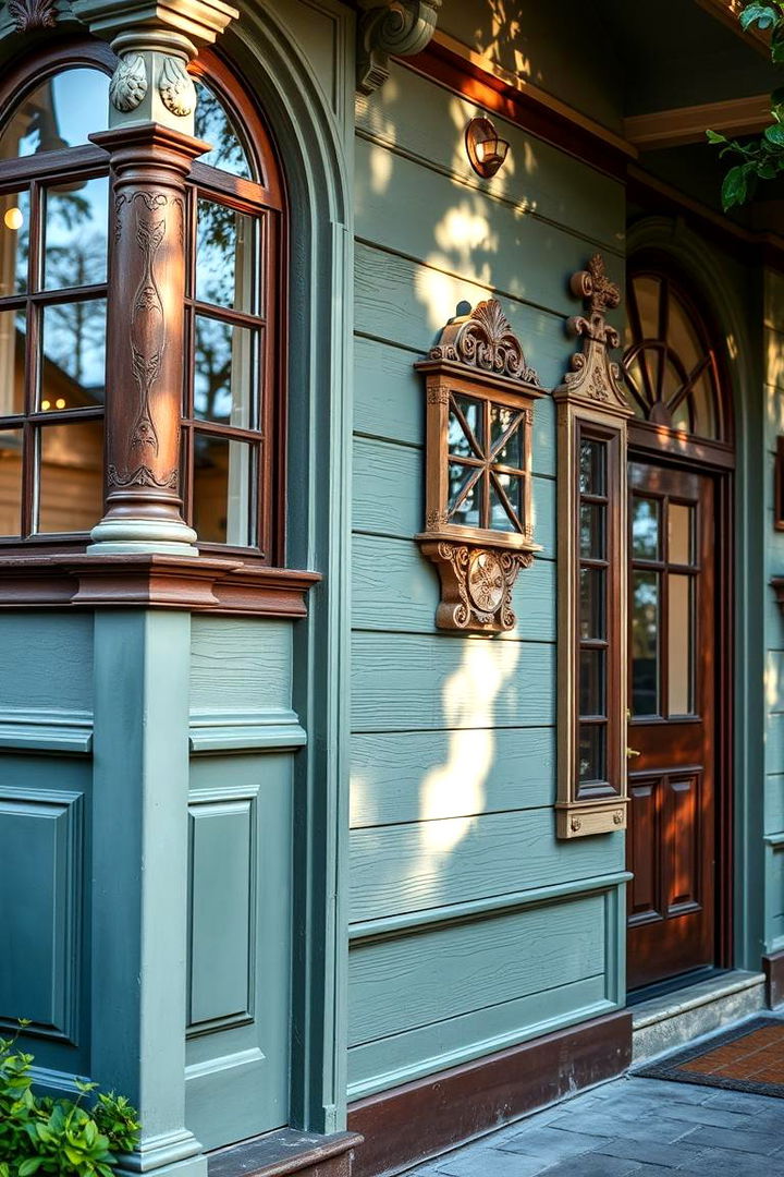 Boutique Curbside Look with Artisanal Touches - 22 Sage Green House With Brown Trim Ideas