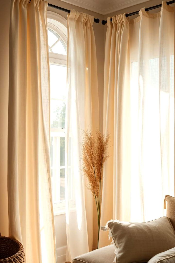 Breezy Linen Curtains - 22 Mediterranean Living Room Ideas