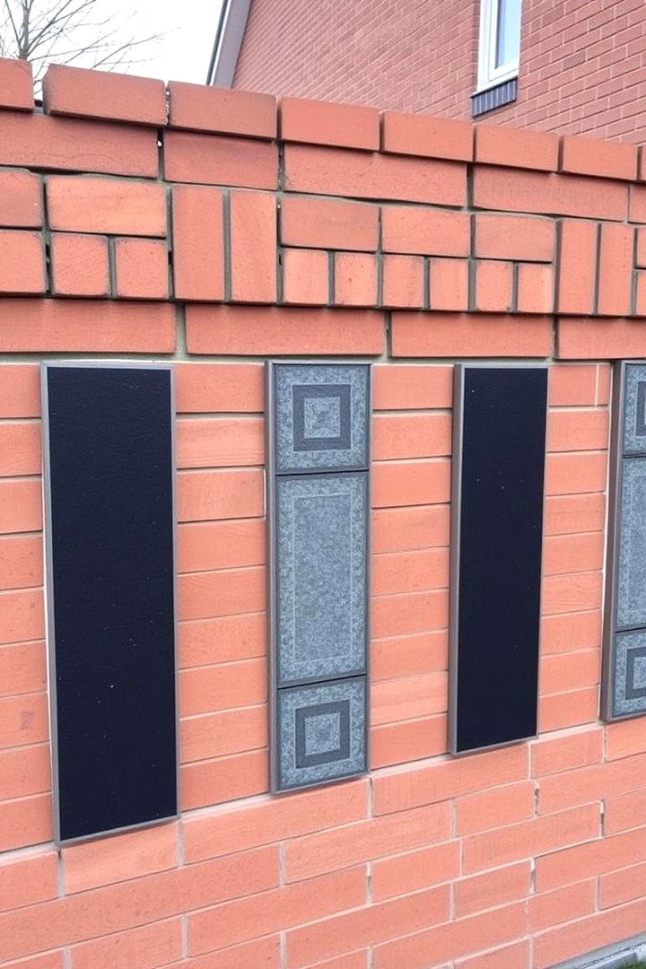 Brick Fence with Modern Inlays - 22 Brick Fence Ideas