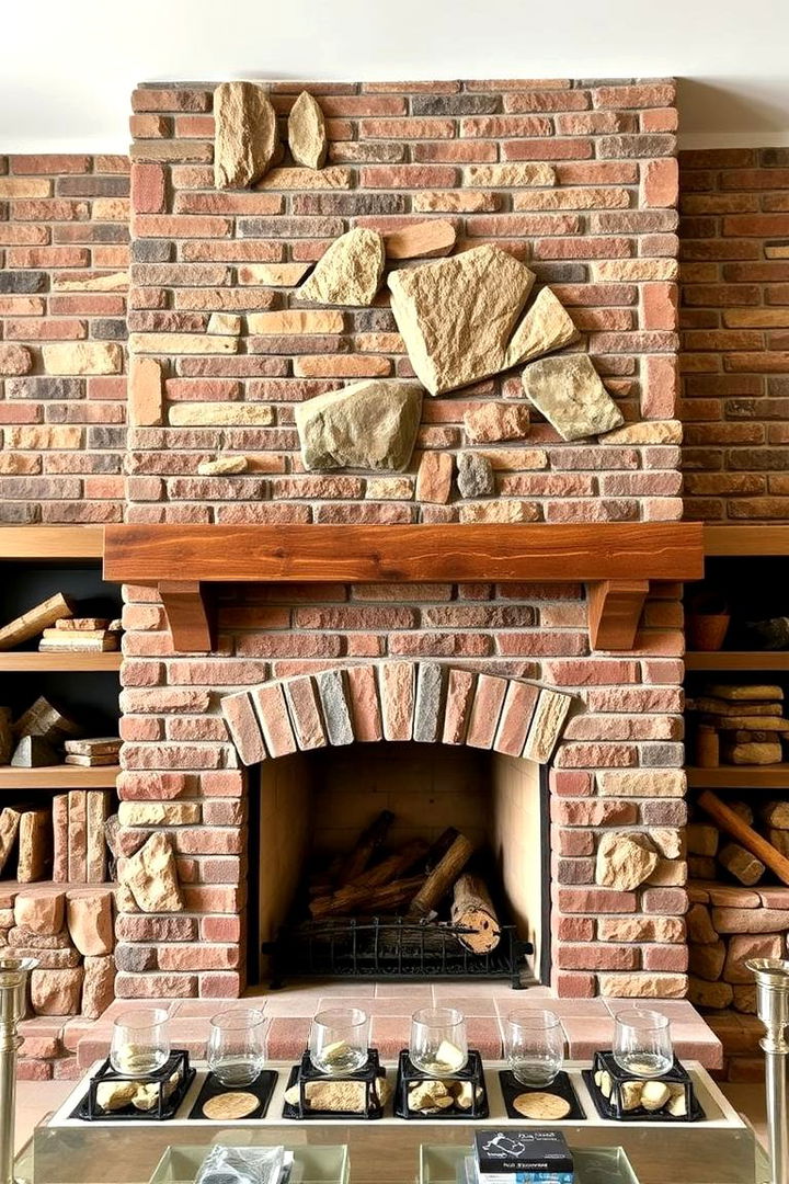 Brick Fireplace with Natural Stone Accents - 22 Brick Fireplace Ideas