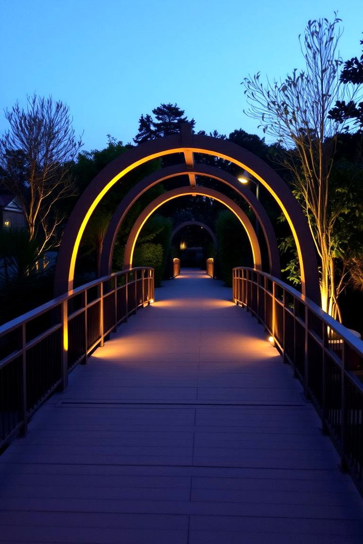 Bridge with Ambient Lighting for Evening Strolls - 22 Garden Bridge Ideas