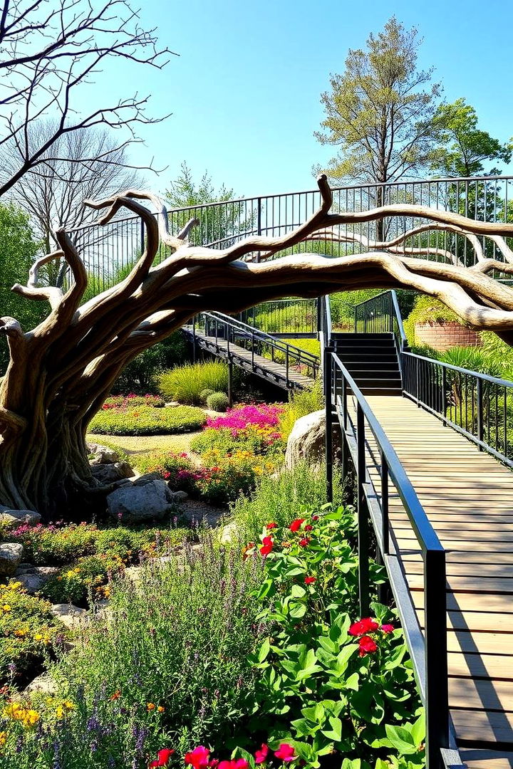Bridge with Arched Limb Designs and Raised Walkway - 22 Garden Bridge Ideas