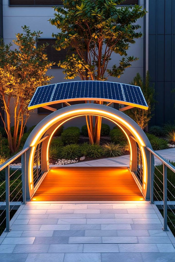 Bridge with Integrated Solar Panels and LED Accents - 22 Garden Bridge Ideas
