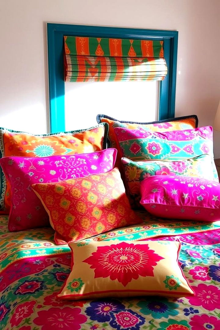 Bright Accented Pillows for Instant Pop - 22 Colorful Boho Bedroom Ideas