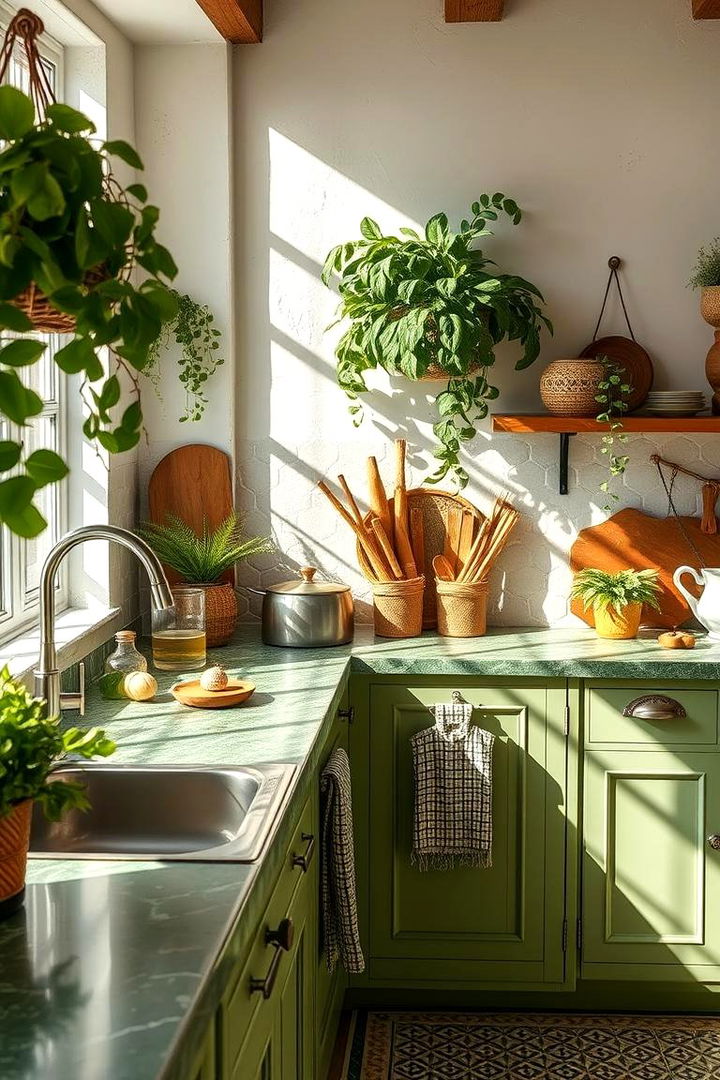 Bright Botanical Green Countertop Accents - 22 Kitchen With Green Countertops Ideas