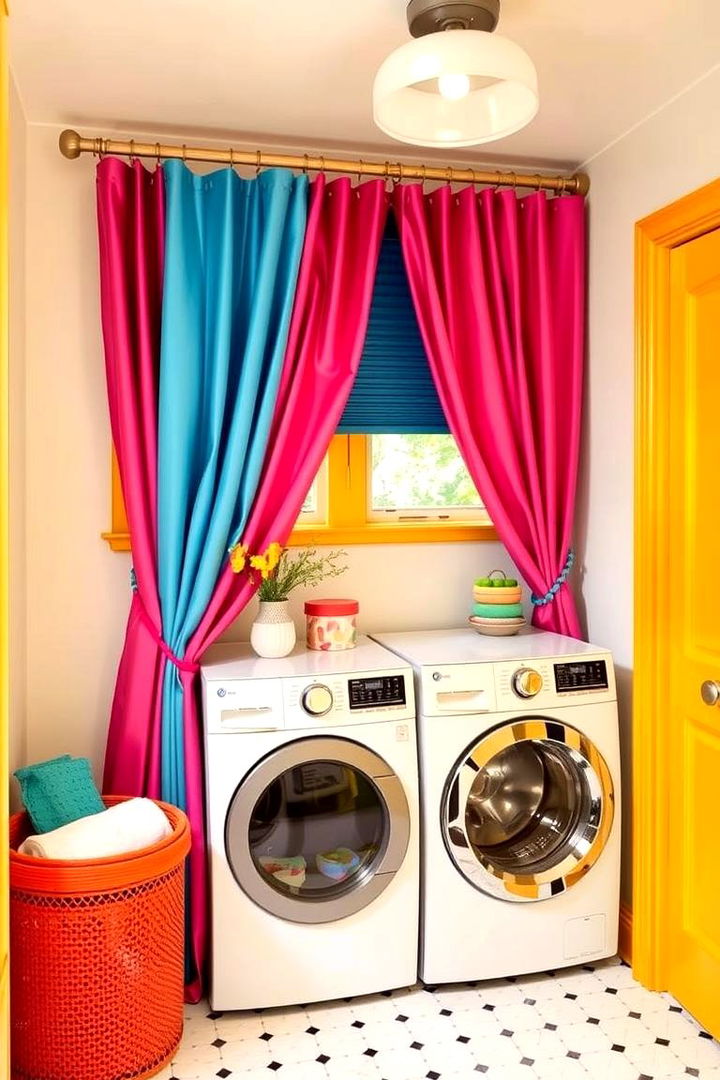Bright Color Accents - 22 Laundry Room Curtain Ideas