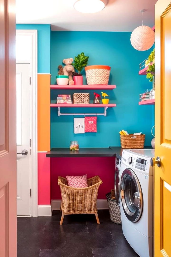 Bright Color Schemes - 22 Modern Laundry Room Ideas