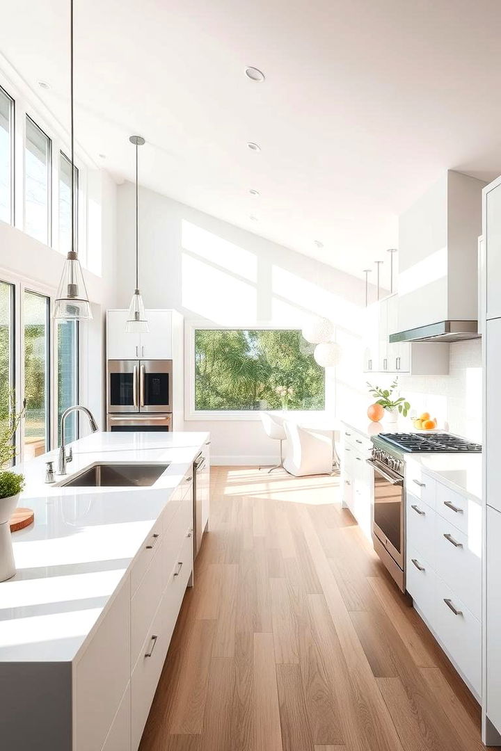 Bright Open Concept White Kitchen - 22 Kitchen With White Appliances Ideas