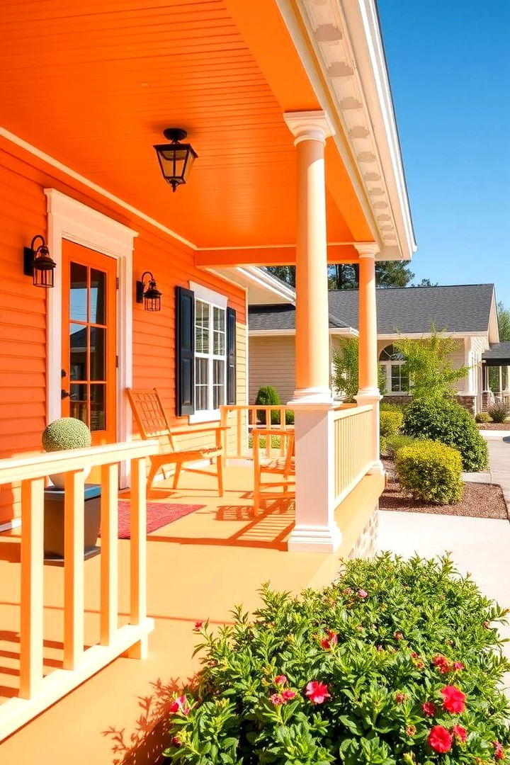 Bright Painted Porch - 22 Raised Ranch Front Porch Ideas