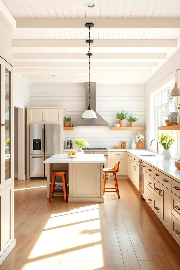 Bright and Airy Shiplap with Sunlit Islands - 22 Kitchen Shiplap Ideas With Kitchen Island Ideas