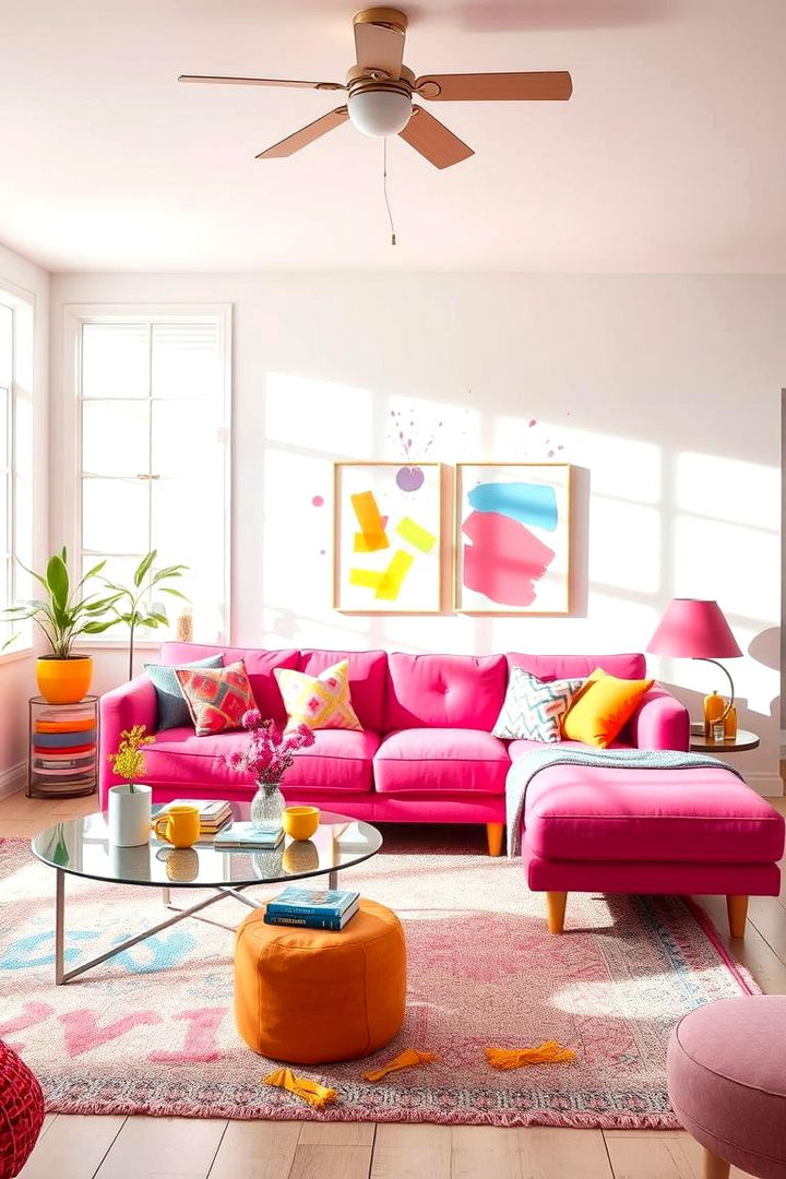 Bright and Bubbly Ensemble - 22 Pink Couch Living Room Ideas