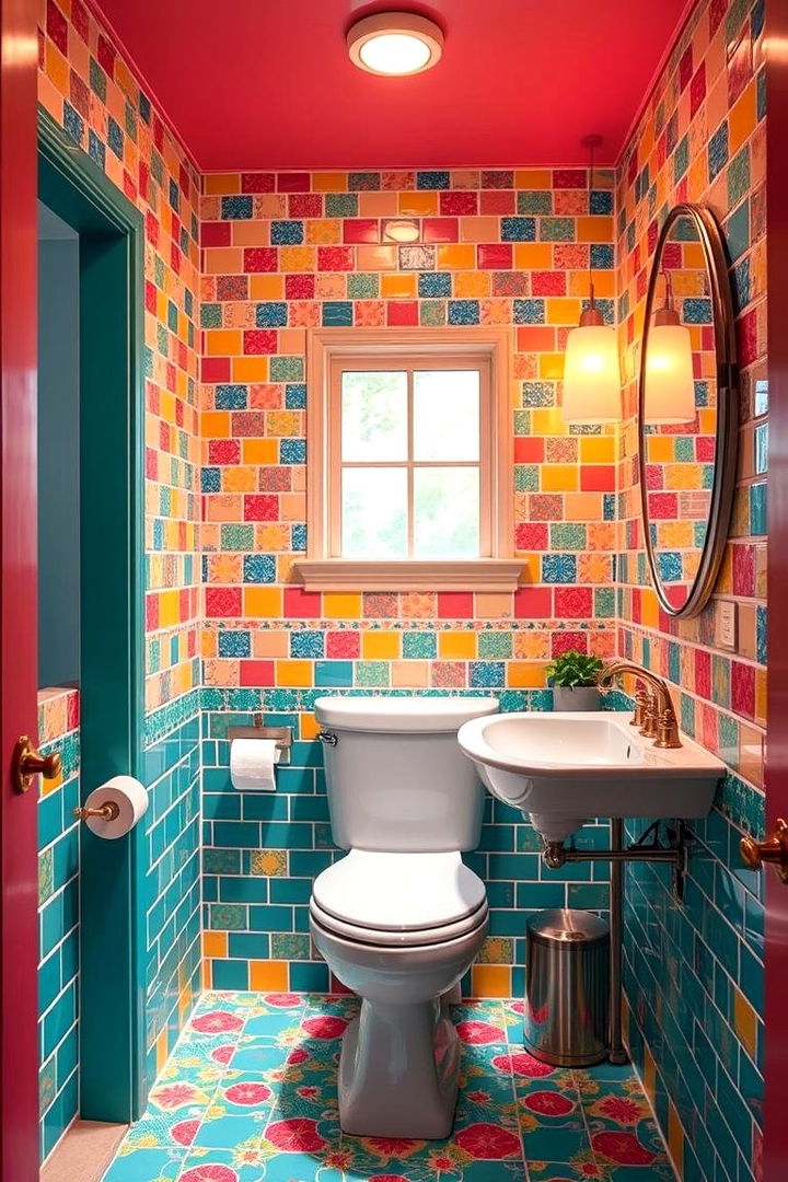 Bright and Cheerful Colors - 22 Powder Room Floor Tile Ideas