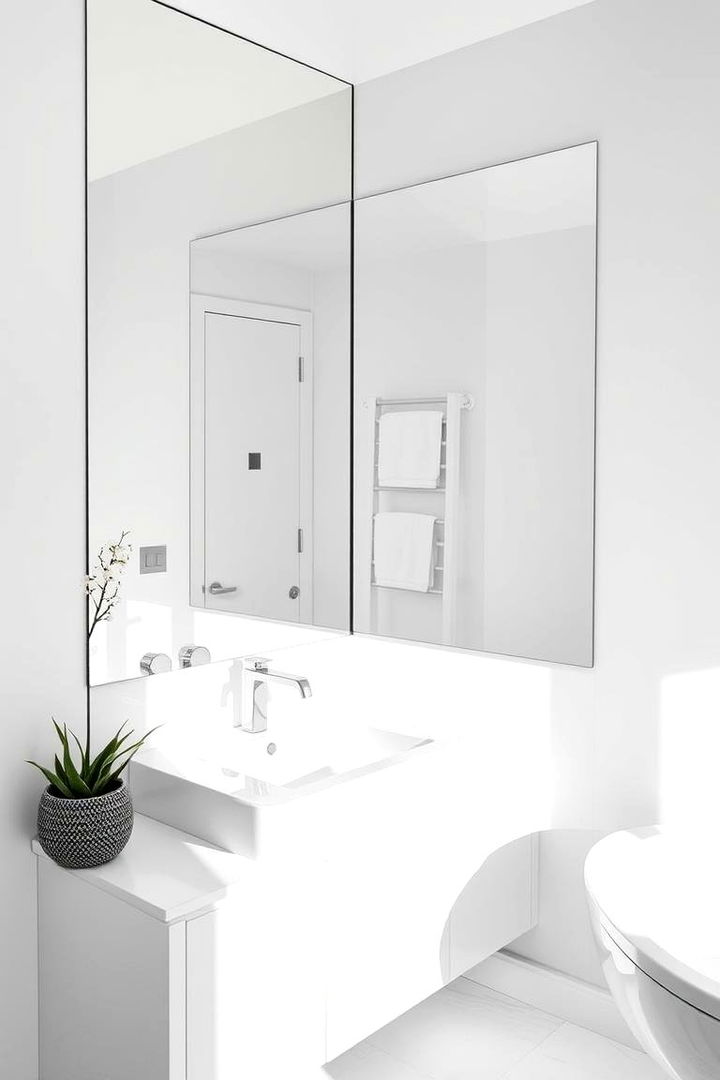 Brighten with Mirrors - 22 Small White Bathroom Ideas