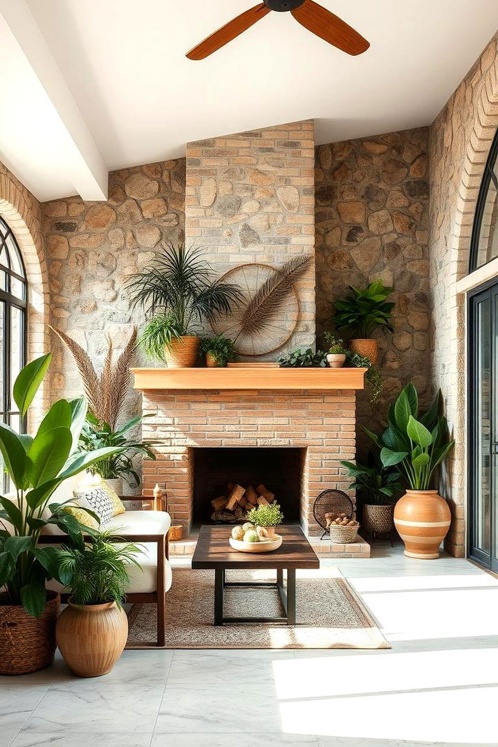 Bringing Outdoor Elements Inside - 22 Rustic Living Room With a Brick Fireplace Ideas