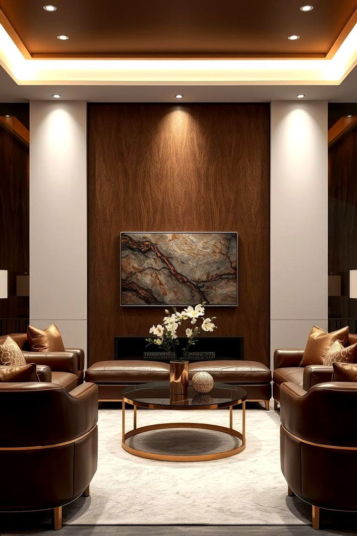 Brown Metallic Accents - 22 Brown Living Room Ideas