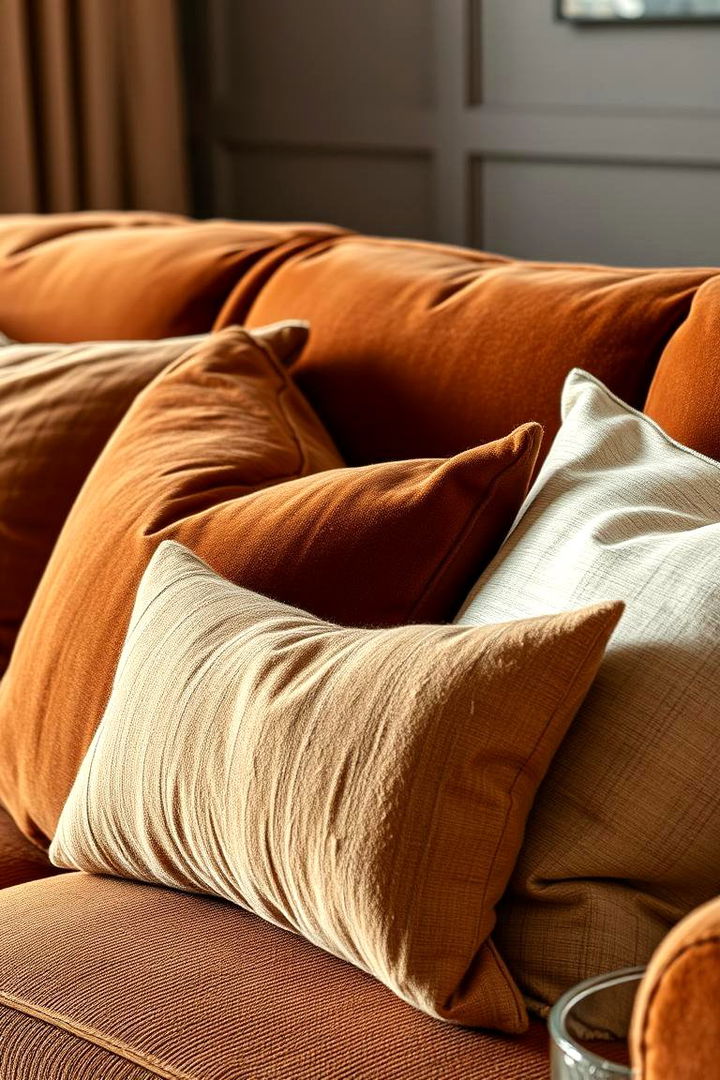 Brown Textured Pillows - 22 Brown Living Room Ideas