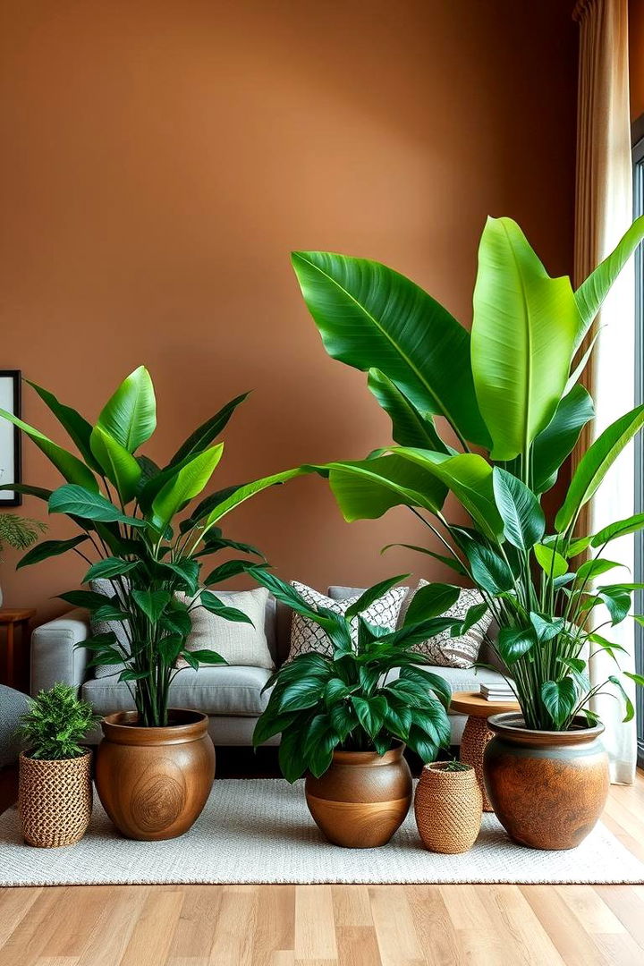 Brown with Natural Green Foliage - 22 Brown Living Room Ideas