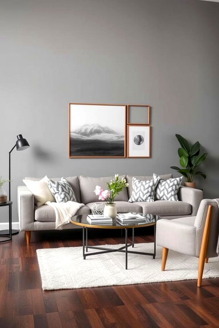 Budget Friendly Decor Ideas - 22 Grey Living Room With Dark Wood Floors