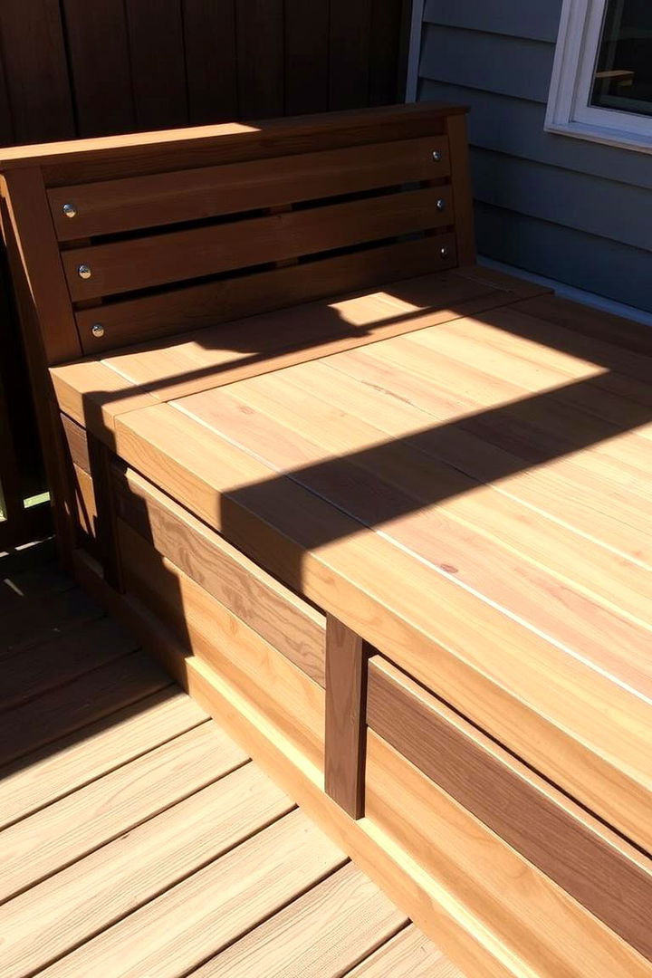 Built In Bench with Wooden Slat Design - 22 Built-in Deck Bench Ideas and Designs