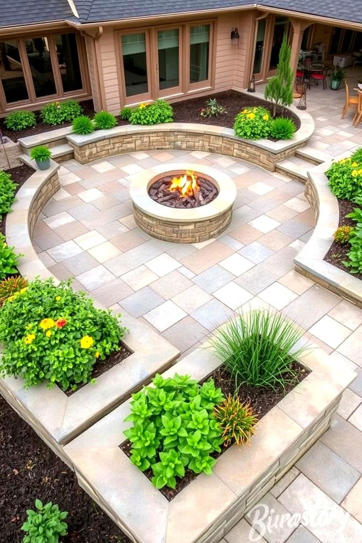 Built In Planters and Greenery - 22 Stone Patio With a Fire Pit Ideas