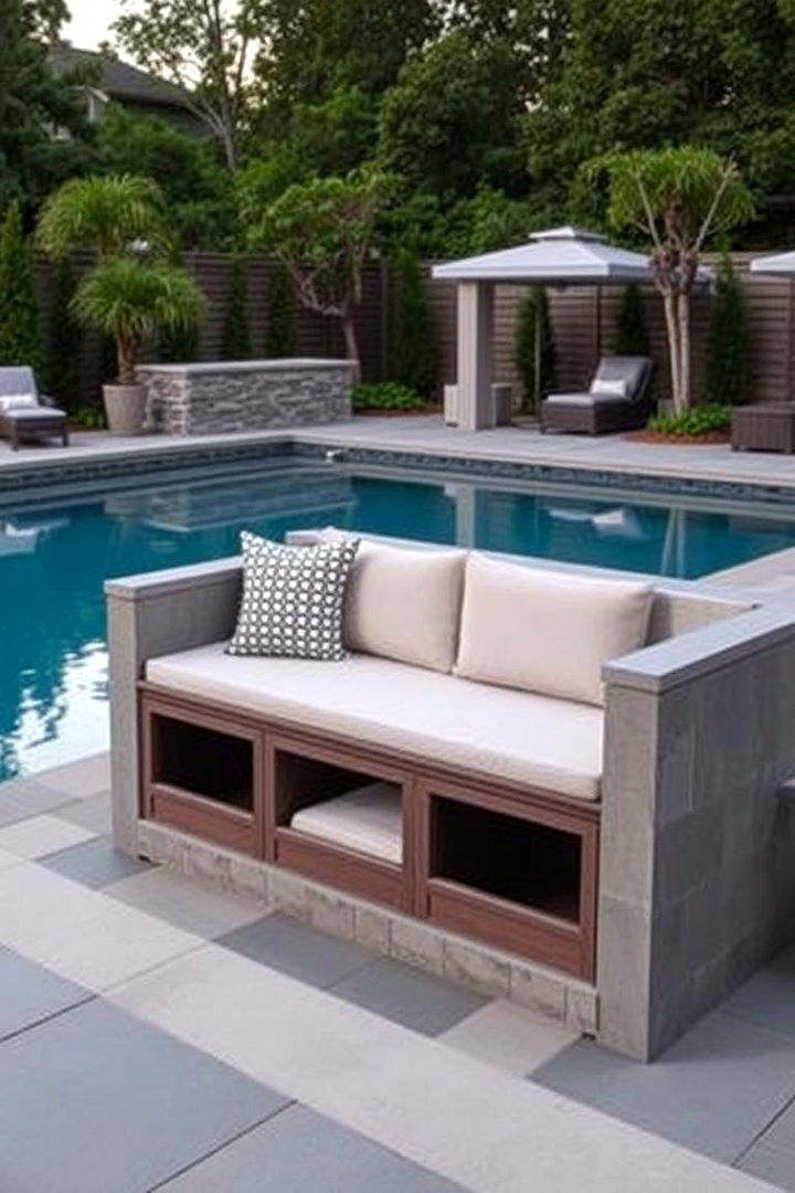 Built In Poolside Bench Storage - 22 Pool Storage Ideas