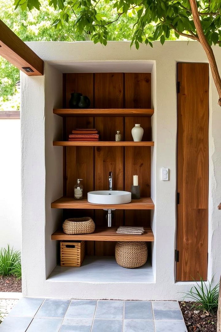 Built In Rustic Storage - 22 Rustic Outdoor Bathroom Ideas