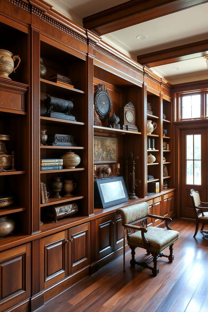 Built In Wooden Shelves - 22 Colonial Living Room Ideas