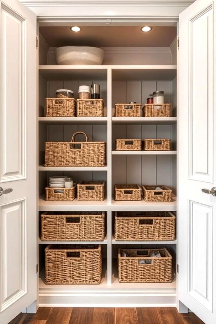 Built in Baskets Display - 22 Larder Cupboard and Pantry Ideas for Your Kitchen