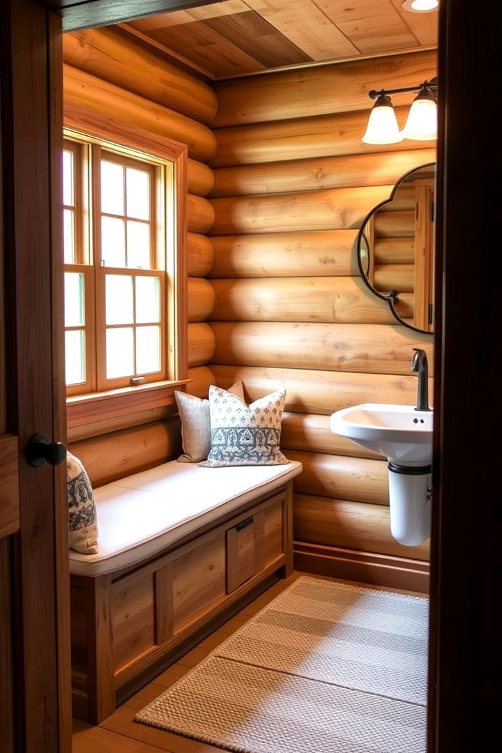 Built in Bench and Cozy Corner Retreats - 22 Log Cabin Bathroom Ideas