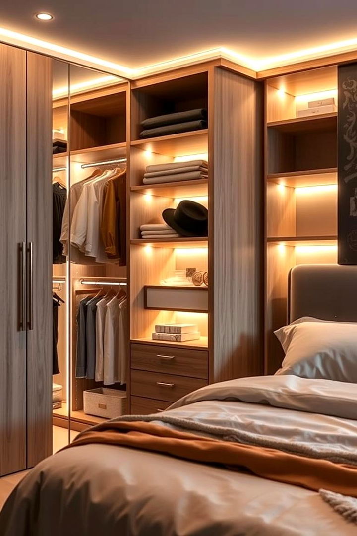 Built in Lighting Features - 22 Built-in Wardrobe Ideas Around a Bed