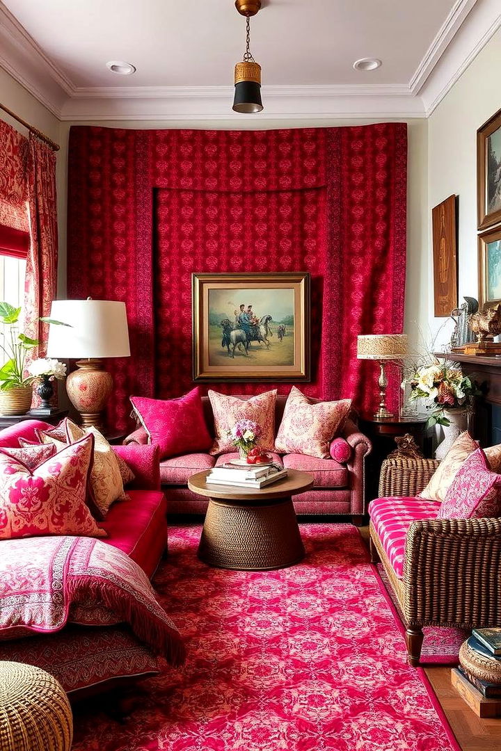 Burgundy Patterned Textiles - 22 Burgundy Living Room Ideas