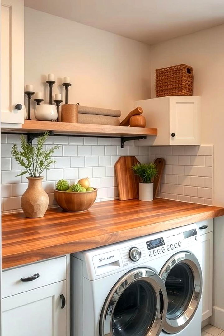 Butcher Block Warmth - 22 Laundry Room Countertop Ideas