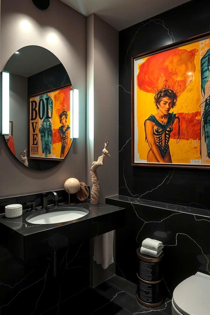 By Infusing Bold Art Statements - 22 Black Bathroom Ideas