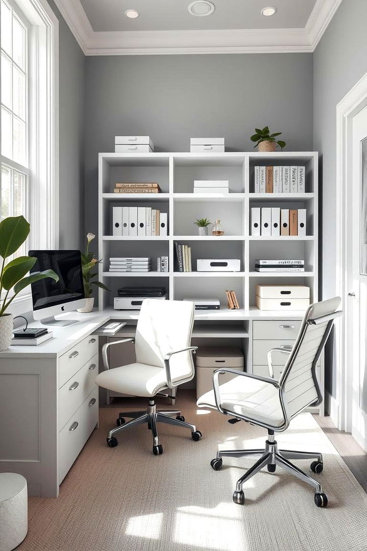 Calming Home Office Design - 22 Grey and White House Interior Design Ideas