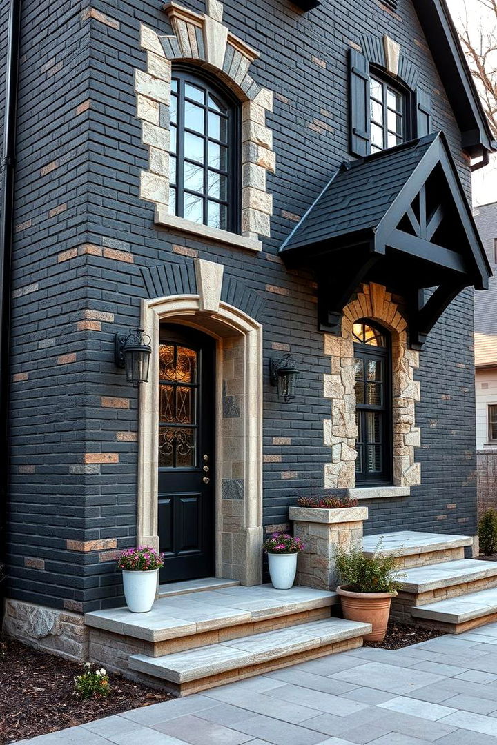 Captivating Stone Detailing - 22 Black Brick House Exteriors