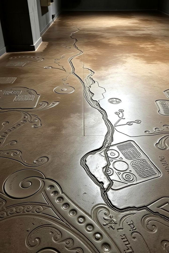 Carved Design Concrete Floors - 22 Concrete Basement Floor Ideas