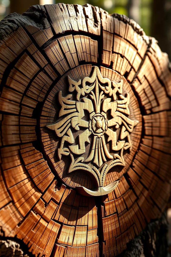 Carved Emblem Centerpiece - 22 Tree Stump Fairy Garden Ideas