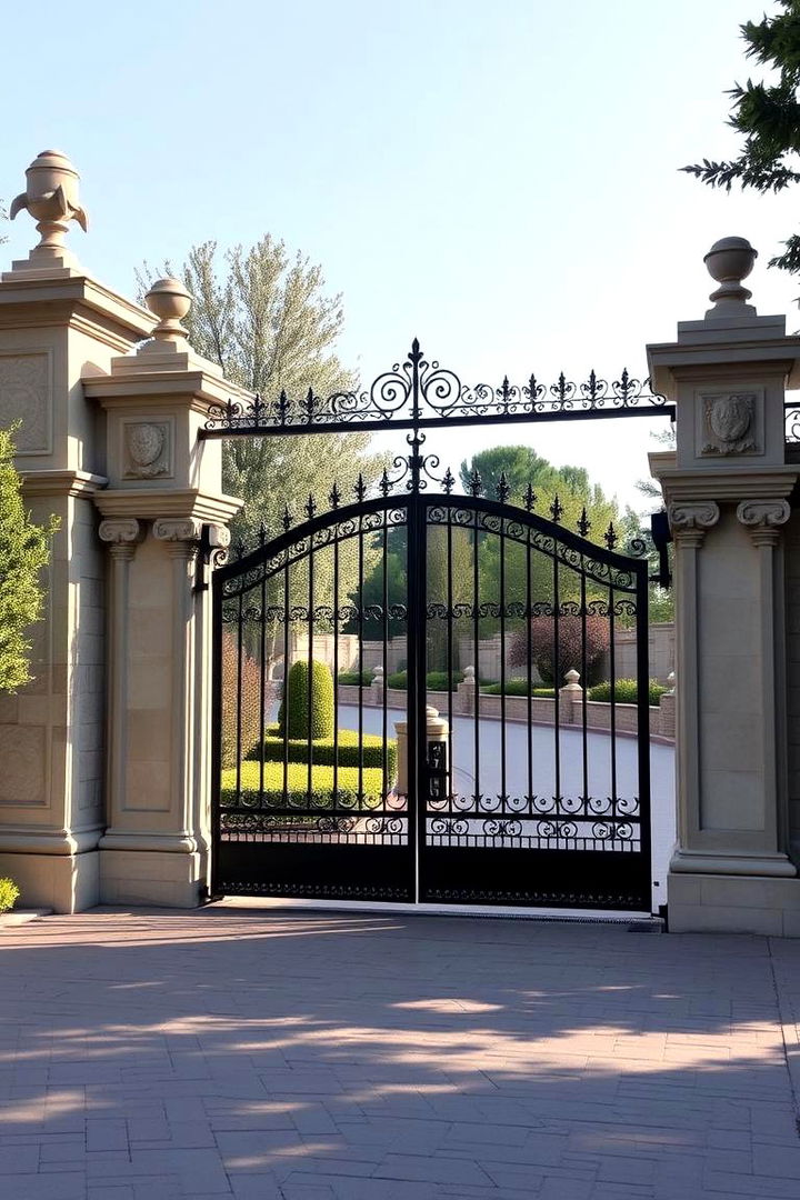 Carved Stone Accents Gate - 22 Driveway Gate Ideas