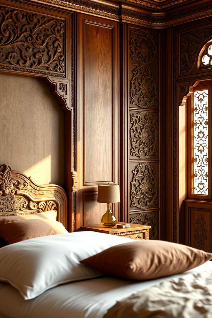 Carved Wood Accents - 22 Moroccan Themed Bedroom Ideas