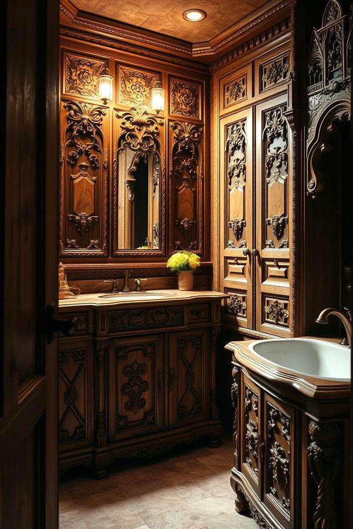 Carved Wood Cabinets - 22 Gothic Bathroom Ideas