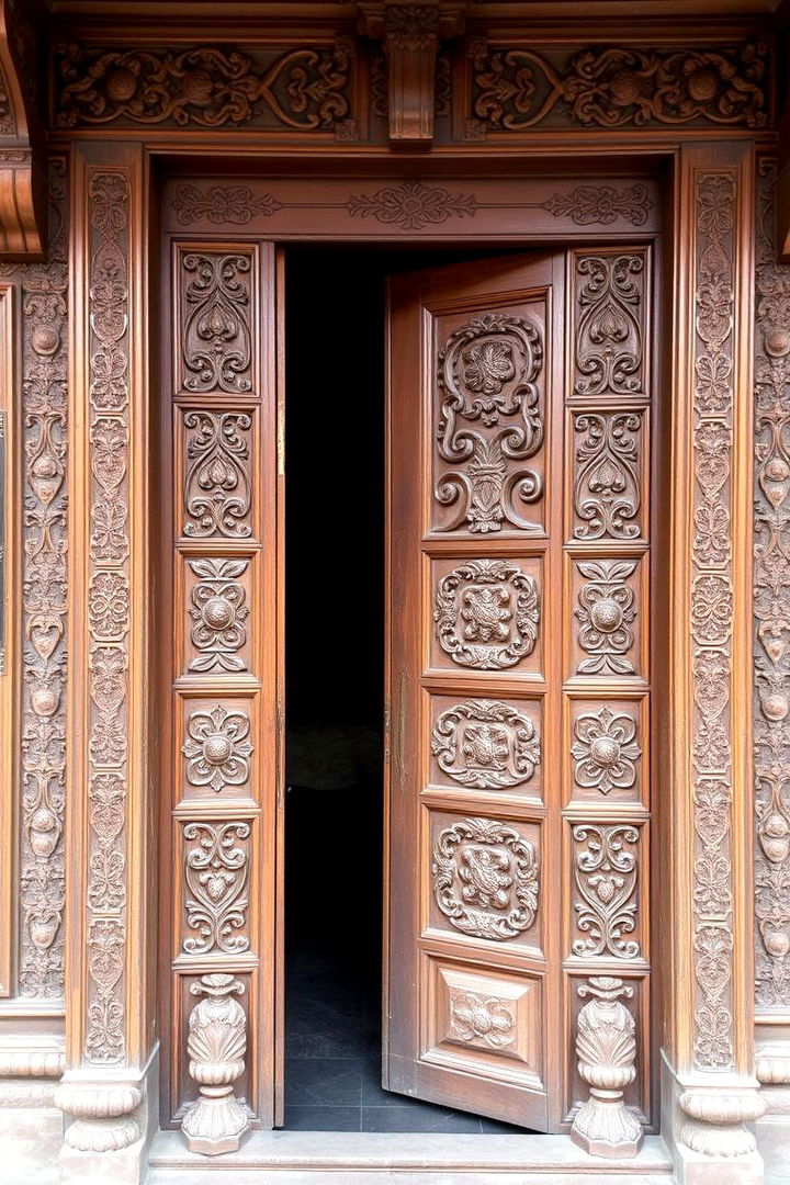 Carved Wooden Accents - 22 Colonial Front Door Ideas