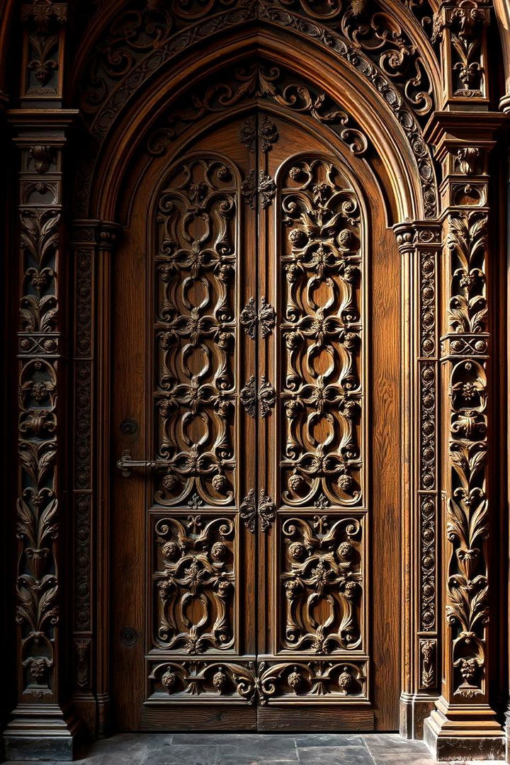 Carved Wooden Gothic Door - 22 Gothic Front Door Ideas