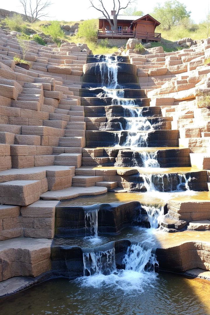 Cascading Terraced Rocks - 22 Pondless Waterfall Ideas